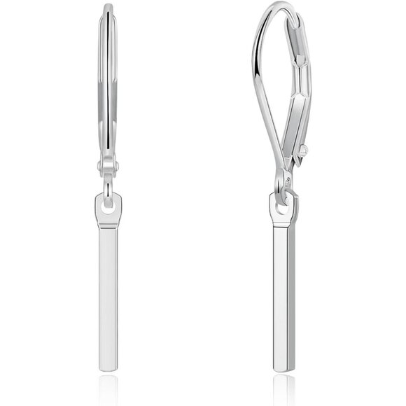 Dainty Silver- Bar Leverback Dangle Drop Hypoallergenic Earring for Women - Picture 1 of 7